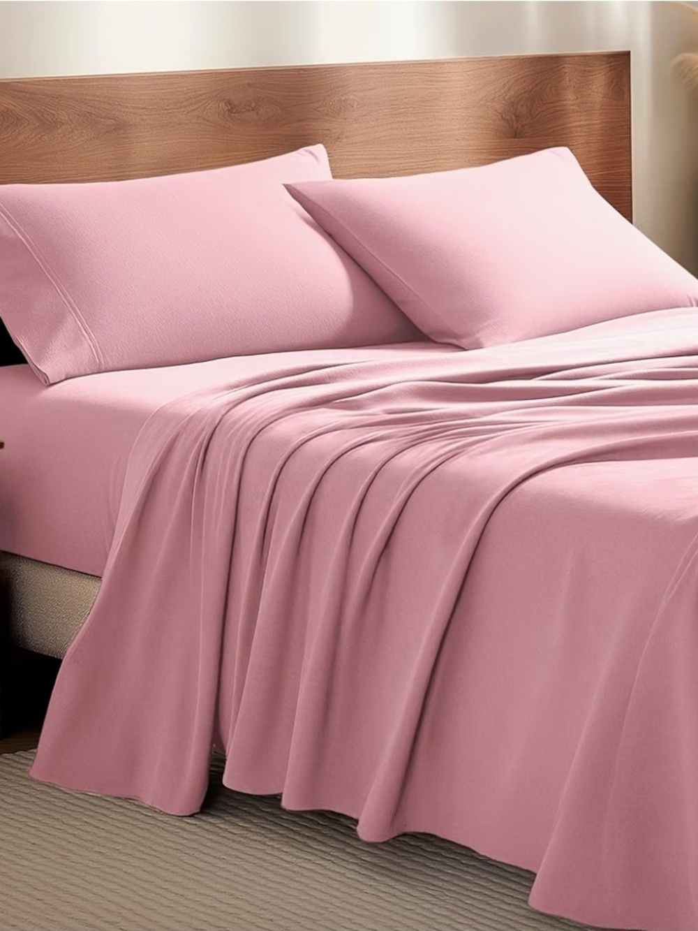 Bare Flannel Soft Pink Bed Sheet Set Queen